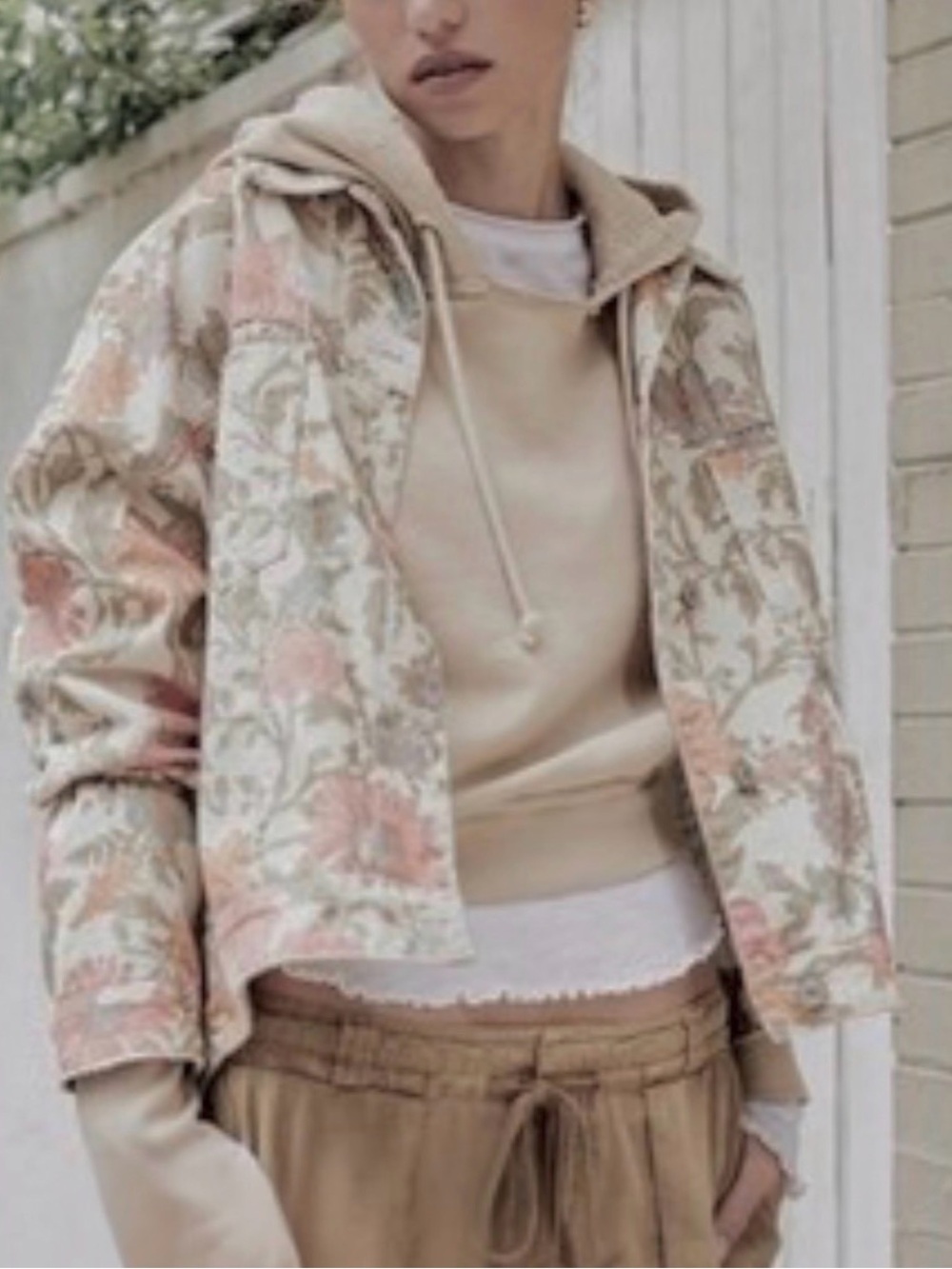We The Free People Large Opal Swing Floral Trucker Denim Jacket Bohemian M